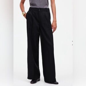 Madewell Petite Harlow Wide Leg Pant in Drapey Twill - Black
